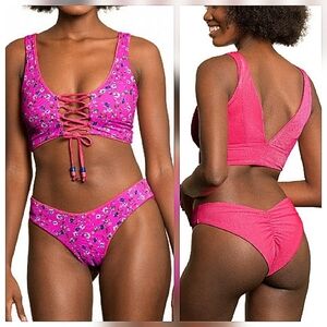 MAAJI 8 Way Fuchsia Paradise Long Line Reversible 2-Piece Bikini Swimsuit Sz Med